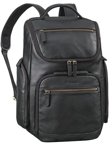 STILORD Reggie XL läderryggsäck män laptop ryggsäck 15–17 tum business ryggsäck stor andningsaktiv läderryggsäck vintage för resor arbete kontor, svart, XL