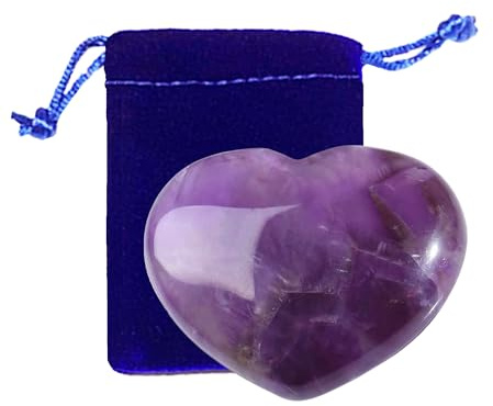 GUJOXILA 45mm Amethyst Herz Liebe Edelsteine Groß Kristalle Heilsteine | Herzförmig Liebe Lila Steine Valentinstag Deko Geschenke für Freundin Geschenk Frauen Meditation Stress Sorgensteine