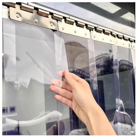 Qulamrdk Transparent PVC Streifenvorhänge, Lamellen aus Vinyl Streifenvorhang Industrie Bausatz Komplett Vormontiert für Lagerhäuser Fabriken(1.05x2m)
