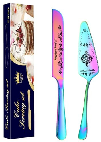 Tortenheber aus Edelstahl, Hochzeitstortenheber-Set - Kuchenausstecher mit Vintage-Gravur aus Edelstahl - Eleganter schöner Kuchenausstecher und Kuchenspatel für Geburtstag, Urlaub