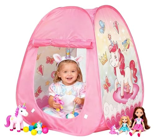 Kids Play Tent, Pop Up Tent for Toddlers, Baby Ball Pit Indoor Playhouse, Portable Children Safe Zone with Storage Bag, Birthday Toys Gifts for Boys Girls (Unicorn)