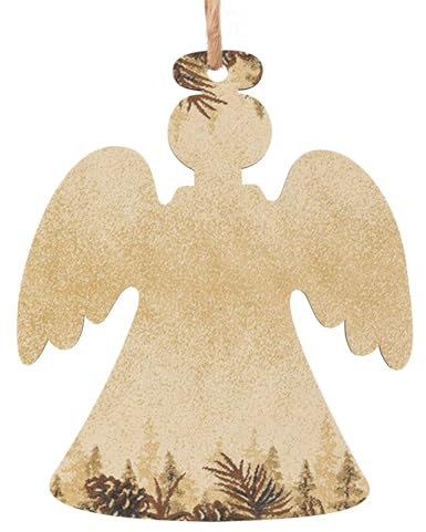 Tannenzapfen-Bordüre, bedruckt, aus Holz, Engel-Form, Weihnachtsdekoration, 2 Stück, Weihnachtsbaumschmuck, Feiertags-Hängedekoration