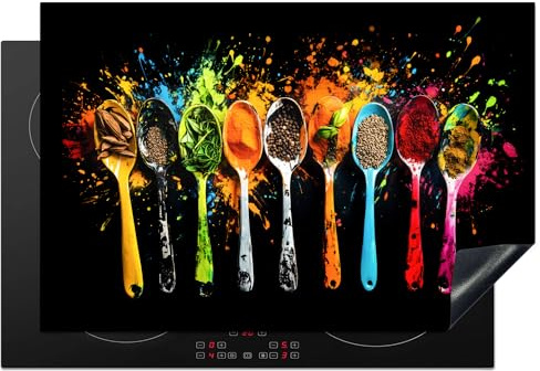 KitchenYeah© Coperchio Piano Cottura Cucina Copri Fornelli Tappetino | 78x52 cm - Induzione Antiscivolo Piastra Protezione Cucchiai - Spezie - Moderno - Graffiti - Colore