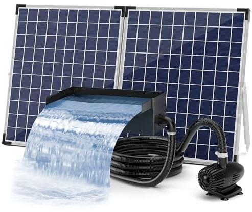 Biling Juego completo de cascada solar, 20 cm, acero inoxidable, con bomba de 2100 l/h, bomba de 2100 l/h, cascada, arroyo, para jardín, terraza, pared de agua