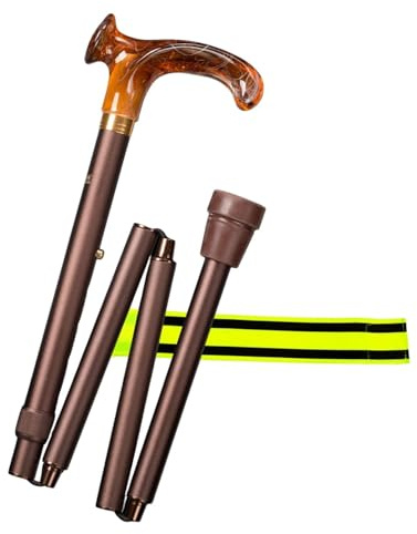 Delux Relax Faltstock höhenverstellbar + Olanmarp Klettarmband | Bernsteinfarbener RELAX-Griff, 4-teilig faltbar, 88–98 cm höhenverstellbar, bis 120 kg belastbar – anatomisch, rechts