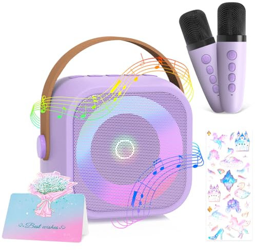 TAVADA Karaoke per Bambini e Adulti con Microfono,Microfono Bambini con Luce LED,Altoparlante Portatile,con Effetti di Cambio Voce,Regalo Bambina 3-12 Anni