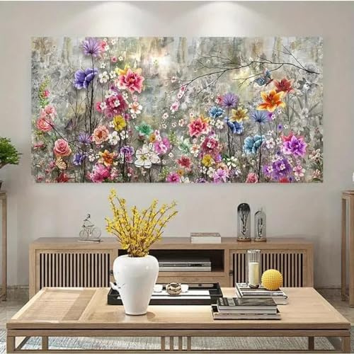 Schöne Blumen Gemälde Leinwand Poste Moderne Kunst Abstrakte Malerei Große Wandkunst Bunte Leinwand Dekor 90x180cm Rahmenlos
