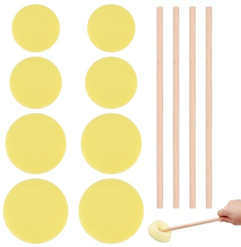OLYCRAFT 8Pcs 4 Sizes Pottery Sponge with 4Pcs Wood Sticks Sponge on a Stick Pottery Ceramic Throwing Stick Pottery Trimming Tools for Clay Ceramic Face Painting Art Cleaning and Household Use