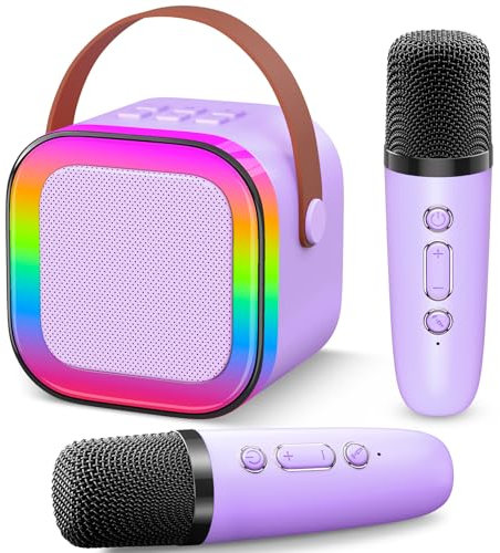 Gontence Machine Karaoke Enfant avec 2 Micros Enfants - Karaoké pour Enfants - Jouet Fille 3-10 Ans - Cadeau Fille 3-12 Ans - Micro Enfant pour Chanter Jouet Musical-Mini Microphone Karaoké Violet