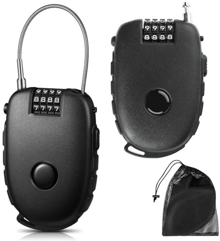 Retractable Cable Lock - 2 PCS Four-Digit Portable Wire Combination Locks, Personal Security Lock with 75cm Stainless Steel Core, Stretchable Cable Locks for Helmet, Stroller, Suitcase, Motorcycle