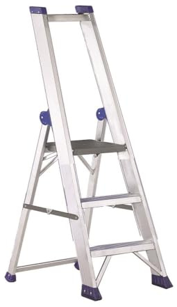 Svelt Scala Professionale in Alluminio con Piattaforma e Parapetto – Gradini Antisdrucciolo, Larghezza Maggiorata, Schienale Rinforzato e Doppio Sistema Antiapertura (3 Gradini)