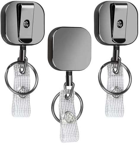 VGECEE 3 Pezzi Portachiavi Retrattile Portachiavi Allungabile in Metallo Porta Badge Retrattile Portachiavi Estensibile con Filo Acciaio 67cm per Carta d'identità Permesso di Lavoro Chiave