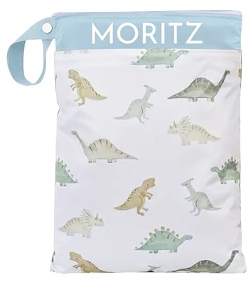 ARTEE Nasstasche für Kita-Wechselwäsche, Wasserdicht, Waschbar, mit Reißverschluss, Personalisierbar, mit Name, für Kindergarten, Strand, Sport (Dinosaurs)