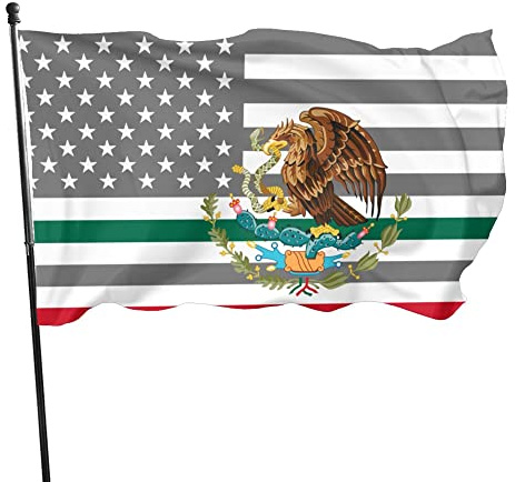 Bandera de México y Estados Unidos, 90 x 150 cm, para decoración de jardín y exteriores