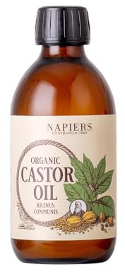 Napiers Organic Castor Oil - Cold-Pressed & Hexane-Free - Nourishes Hair, Skin & Brows – 250ml (Glass Bottle)