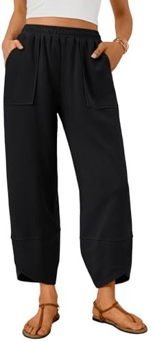 Trendy Queen Women's Wide Leg Pants, Soft Cotton Blend with Pockets for Casual Summer Black XL