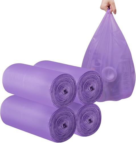 4 rollos de bolsas de basura pequeñas – 120 bolsas de basura resistentes de 12 – 15 litros para el hogar, oficina, cocina, baño y habitación infantil (morado)