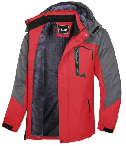 LZLER Men's Winter Jackets Warm Windproof Ski Snow Winter Coats Waterproof Fleece Windbreaker Snowboarding with Hood