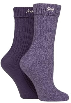 Jeep Ladies Super Soft Boot Socks with Turn Over Top, 2 Pack | Polyester-rich fabric, plain & marl designs, warm, cosy feel, comfortable everyday wear