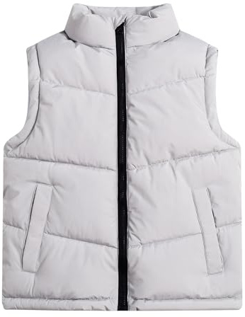 FEOYA Gilet Winter Softshell Kinder Vest Leichte Ohne Ärmel Jungen Jacke Ärmellose Fleece Teengar Weste Puffer Outdoor Kinder Daunenweste Gefütterte Gesteppte Steppweste Warme Dicke Grau 9 10 Jahre
