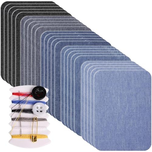 25 Stück Jean-Flicken zum Aufbügeln für Innen und Außen Stärkster Kleber, 100% Baumwolle, Größe 3 x 4 (7,5 cm x 10,5 cm), Schwarz Farben Verschiedene Blautöne