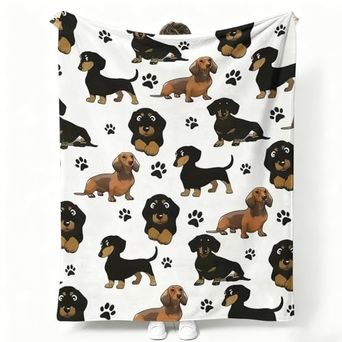 Dackel Kuscheldecke 150x200, Cartoon Tier Hund Decke, Wohndecke Blanket Weich und Warme als Sofadecke Couchdecke Tagesdecke, Dackel Liebhaber Geschenke