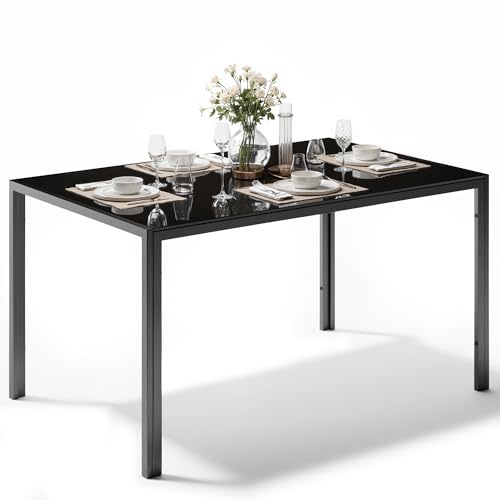 Sino Salected Modern Black Glass Table with Tempered Glass Top, Rectangular Dining Table, Space Saving for Apartments & Small Places, 47.25, Black