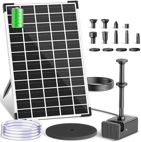 Biling 12W Solar Water Fountain with Battery Backup, 10 Nozzles Solar Fountain Pump for 100-500L Small Garden Water Feature, 300 L/H Pond Pump with Hose Floating for Bird Bath Garden Displays