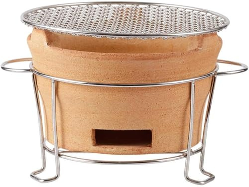 Mini barbecue a carbonella in argilla, portatile, in ceramica, per campeggio, interni ed esterni, 24 cm, per escursioni e picnic