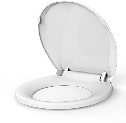 17 inch Round Toilet Seat Slow Close, White Color Polypropylene Toilet Seat Cover with Never Loosen Durable Lid, Quiet and Easy to Install & Clean