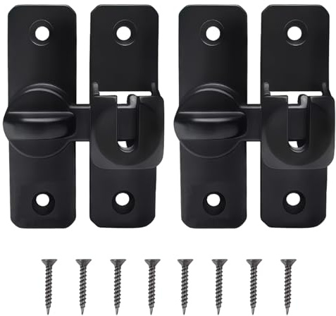 2-Pack Black Aluminum Alloy Door Lock and Latch Set,Maslasee Sliding Door Lock, Bathroom Door Lock & Secure Internal Door Latches for Barn Doors, Bedroom, Bathroom, and Window