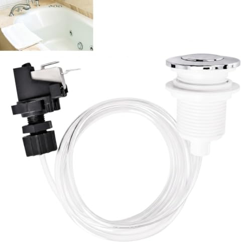 Kit d'Interrupteur Pneumatique 250V 16A, Commutateur à Air Marche/Arrêt | avec Bouton-poussoir Chromé et Tuyau de 1 m, pour Broyeur à Déchets, Baignoire Spa, Bain à Remous et Piscine Whirlpool