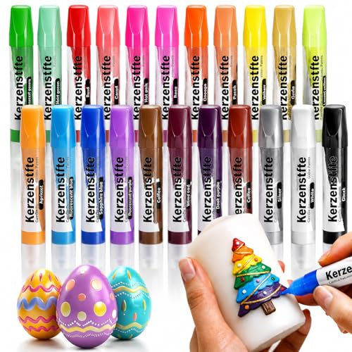 24 Stück Wachsstifte für Kerzen, Kerzenstifte, KerzenBemalen Set Leuchtende Kerzenfarben Taufkerze Selber Machen Set Kerzenstifte 24 * 10 ml, Candle Pen für KerzenDIY Bemalen und Machen Set