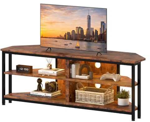 Levede Industrial TV Stand, Corner TV Cabinet for up to 55 Inch TVs with Remote Control RGB Lights, 65KG Load, Open Gaming Shelves & Cable Management, 120cm Vintage TV Unit for Living Room