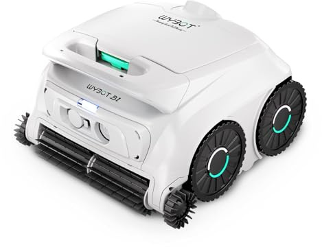 WYBOT B1 Robot de Piscine sans Fil, Aspirateur Automatique Piscine pour Petites Piscines, Léger, Intelligent, avec 2 Brosses Latérales et 100 Minutes d'Autonomie, Couvercle Mural et Sol, Blanc