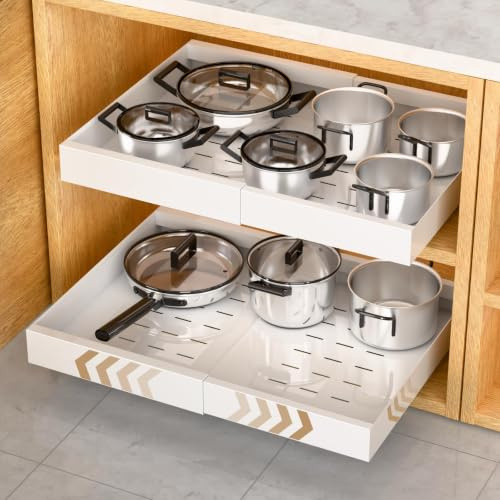 JORETLE 2 Stück Slide Out Teleskopschublade Ausziehbar Küche Schublade | Breite 31-53cm Küchenschrank Schubladenauszug, Einfach zu Montieren für Waschküche, Speisekammer, Badezimmer, Weiß