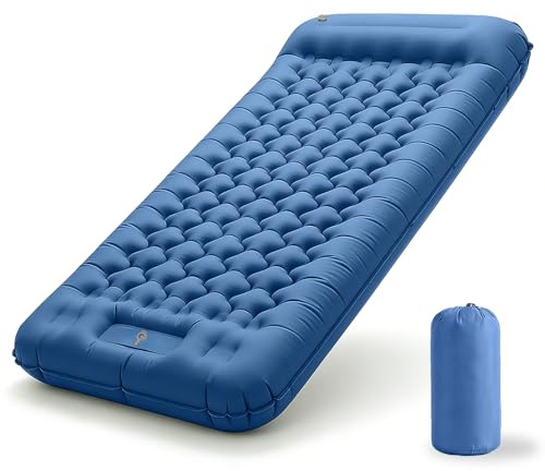 BLUEVER Extra tjock och extra stor uppblåsbar madrass, campingmadrass med fotpump, lätt och hållbar för utomhuscamping (blå)