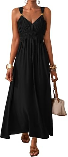 LIAMERHE Robe Maxi Femme Décontractée Col en V Bohème Taille Haute | Robe Femme Été Sans Manches Robe Longue Manches Longues Automne Élégante Décontractée pour Vacances Fête Quotidien