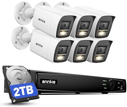 ANNKE 4K PoE CCTV Camera Systems, 12MP H.265+ 8CH NVR with 2TB Surveillance Grade HDD,6pcs 8MP Outdoor PoE IP Cameras with Person/Vehicle Detection, Spotlight Color Night Vision, IP67 Waterproof