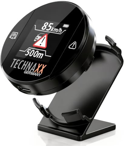 Technaxx Detector de Radar con Blitzer.de – Dispositivo Inteligente de Alertas de Tráfico con Pantalla Integrada, Alertas de Velocidad y Peligros en Tiempo Real, Activación Automática - TX-388