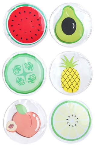 Fruit Shaped Eye Patches 6pcs Gel Pvc Cooling Pads for Eye Fatigue Relief | Hot and Cold Therapy, round Patch Design, Summer Use, Compact Pack of Six