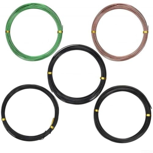 5 Rollen Bonsaidraht Aluminium Wiederverwendbarer fürmdraht 1/1,5/2mm Pflanzendraht Zum fürmen Draht Für Bonsai Bäume Blumendraht Für Basteln Schwarz Grün (5M)