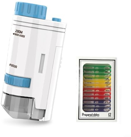 Digitales Mikroskop Handheld 200x Vergrößerung – LED Taschenmikroskop für Schüler Hobbyisten – Asphärische Linse zur Naturbeobachtung – 105x50mm(Blue)