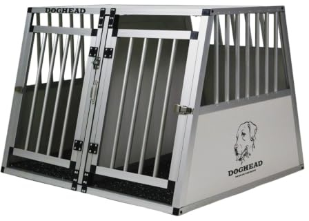 DOGHEAD Hundetransportbox Comfort, Double 97x85x69 cm DG, Schwarz, Aluminium, Beidseitig Abgeschrägt 75°, Trennwand mit Griff, Keine Kombibox