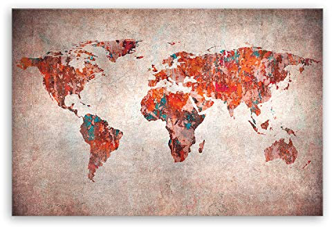 ge Bildet Bild auf Leinwand | Weltkarte Retro - Weltkarte Leinwand H in 120x80 cm als Wandbild XXL | Wand-deko Dekoration Wohnung modern Bilder | 2202