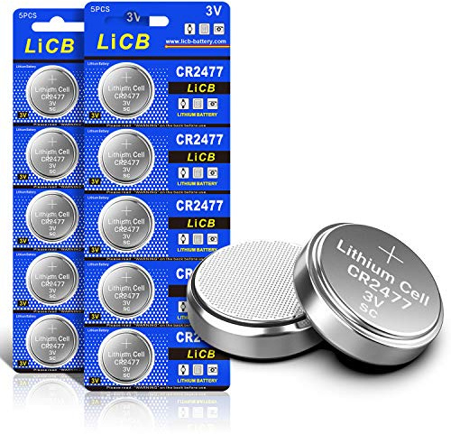 LiCB CR2477 Pilas de botón de litio, 10 unidades, 3 V