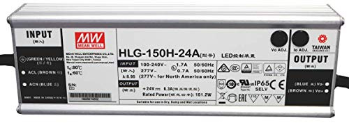 MEAN WELL HLG-150H-24A: Fuente de alimentación LED 150 W, 24 V, IP65, voltaje y corriente ajustables (24 V, 150 W)