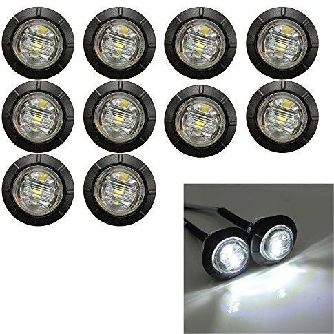 Ricoy 3/4 Round White LED Front Rear Side Marker Indicators Light Waterproof Bullet Clearance Marker Light 12V for Car Truck (Pack of 10)
