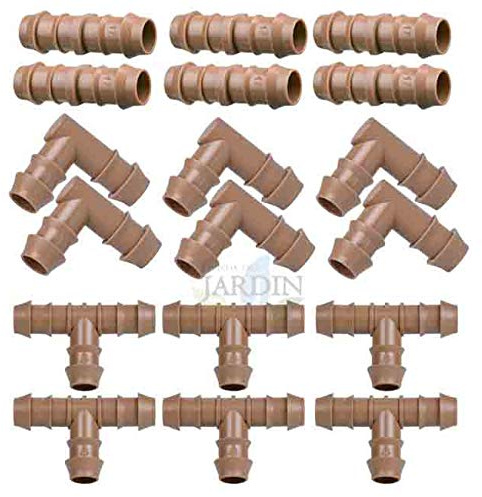 Suinga Pack RIEGO POR GOTEO TUBERIA 16MM: 6 te + 6 codo + 6 enlace, marrón