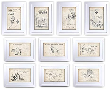 HWC Trading FR Winnie the Pooh Alle 10 Sammlung von A4 Framed Printed Quote Kinderzimmer Baby Duscheck Geschenke New Born Schlafzimmer-Druck-Foto-Bilderrahmen Anzeige drucken